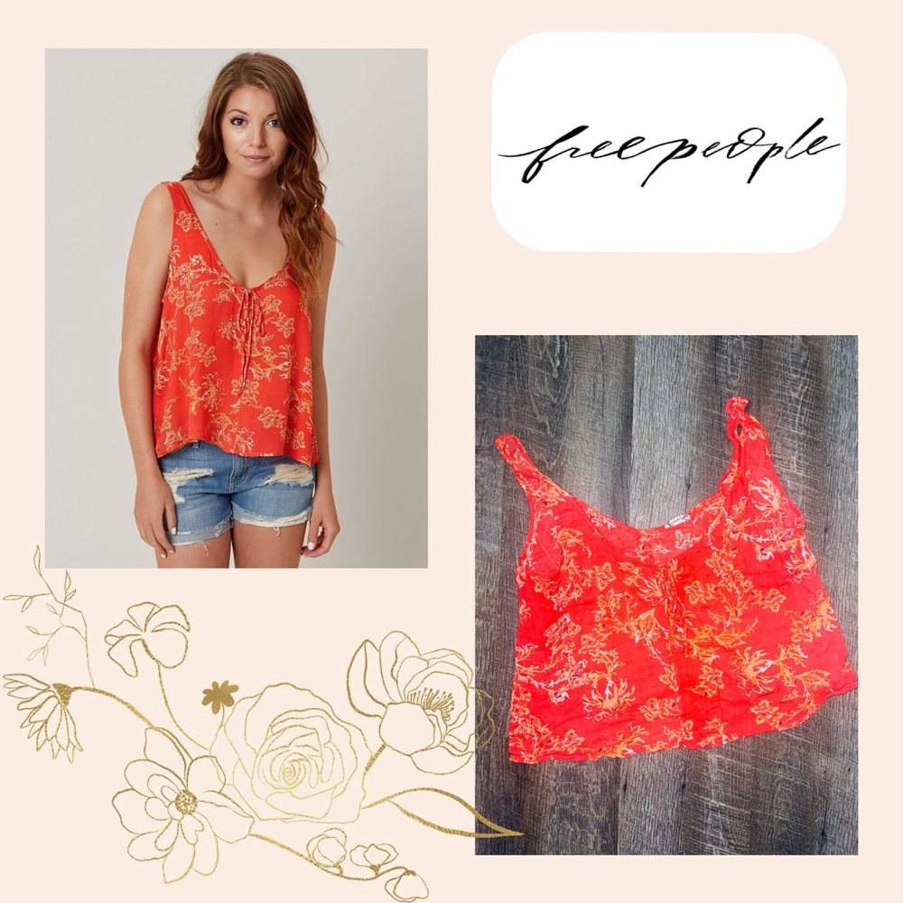 Free People Intimately Red Combo Floral Print Double V Tank